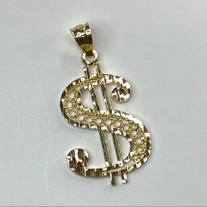 Solid 14K Gold Dollar Sign Cash Pendant Charm